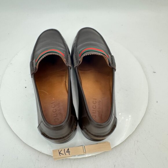 xGucci Men Sz UK 7 US 7.5  Black Leather Green Red Slip On Loafer Dress Shoes - Picture 9 of 13